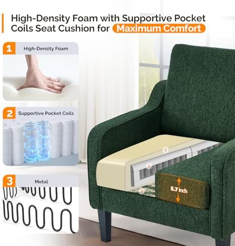 VINGLI Accent Chairs Set of 2, Chenille Upholstered Armchair Living Room