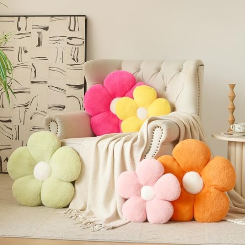 Zlgkjk Flower Pillows, Decorative Throw Pillow with Soft Plush for Couch Bed, Cute Daisy Pillow Cushion Home Decor Floral Throw Pillow (Orange, 19.6 Inches)