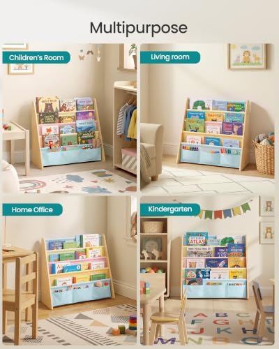 SONGMICS Kids Bookshelf, 4-Tier Sling Bookcase, 24.6 x 9.8 x 23.6 Inch