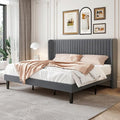 SHA CERLIN King Size Velvet Bed Frame, Tufted Wingback Headboard, Grey