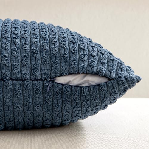 MIULEE Decorative Throw Pillow Covers 18x18 Blue Textured Corduroy