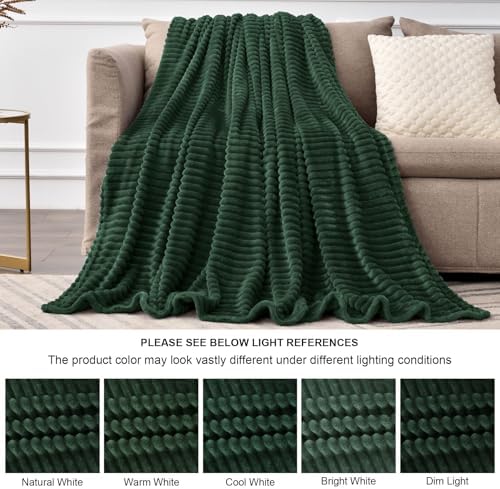 BEDELITE 3D Ribbed Emerald Green Fleece Twin Blanket for Couch, 60x80 Inch