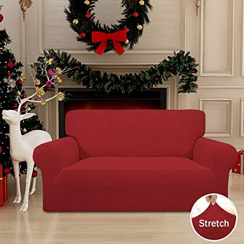 Easy-Going Stretch Loveseat Couch Covers Washable Christmas Red