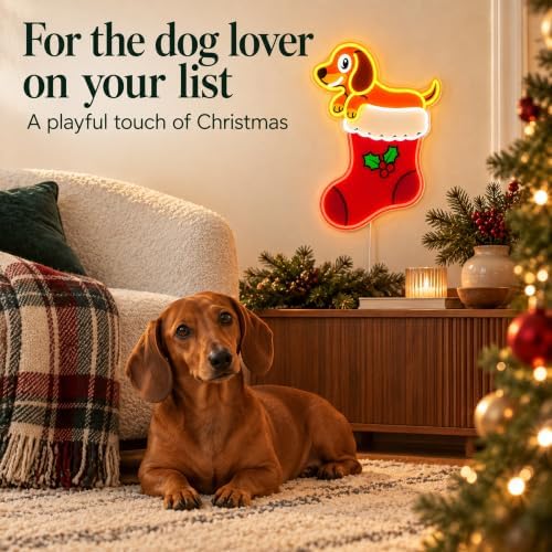 Dachshund Christmas Neon Sign, Stocking Wall Decor