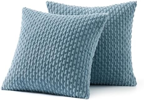 MIULEE Decorative Throw Pillow Covers 20x20 Blue Grey Textured Corduroy