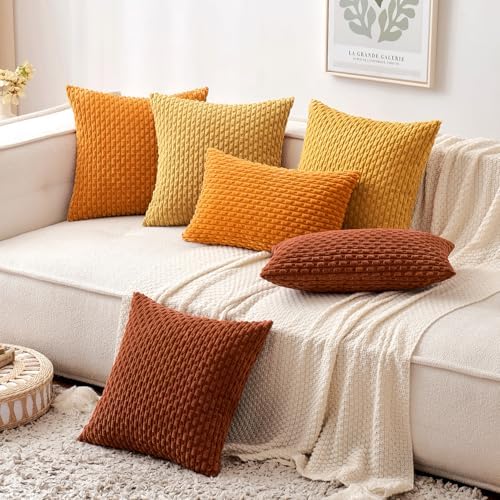MIULEE Decorative Throw Pillow Covers 16x16 Fall Burnt Textured Corduroy