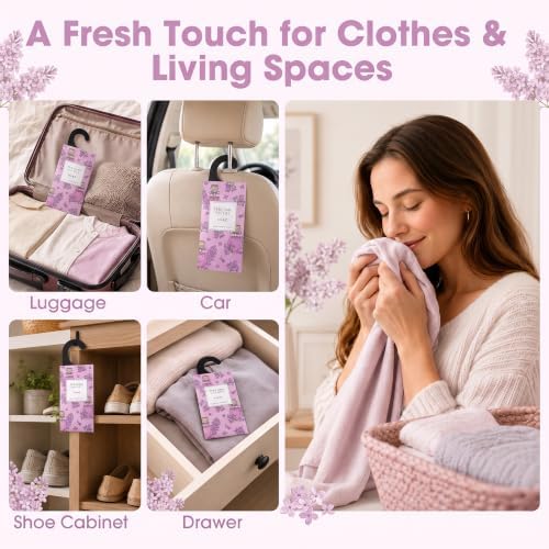 Large 12 Packs Lilac Hanging Scented Sachets Long-Lasting Closet Deodorizer Air Freshener Fabric Refresher Odor Eliminator for Drawer Home Fragrance Gift Set