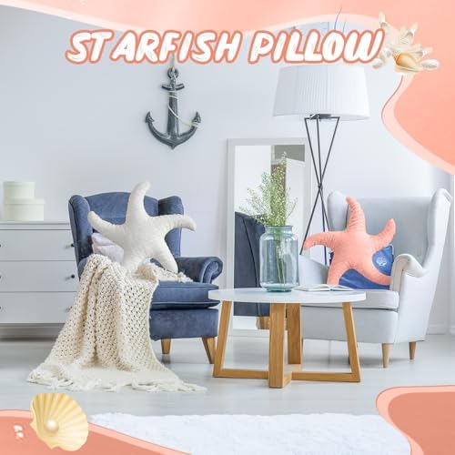 Tatuo 2 Pcs Starfish Pillow Cute Beach Pillow 22'', White, Pink
