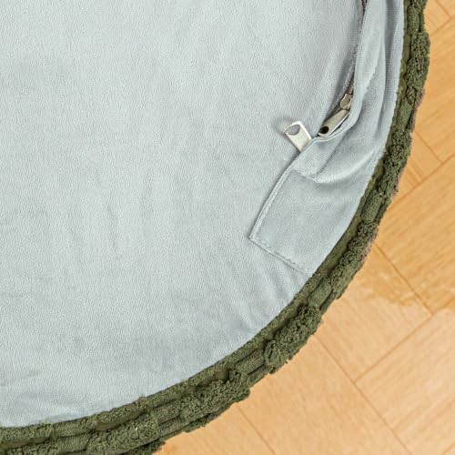 Boneless Ottoman Cloud Couch Ottoman, Rectangular Furry Floor Pouf Foot Rest with Premium Foam Filling, Multi-Use Foot Rest Stool for Living Room & Bedroom (Dark Green, 22x22x16 Inches, Round)