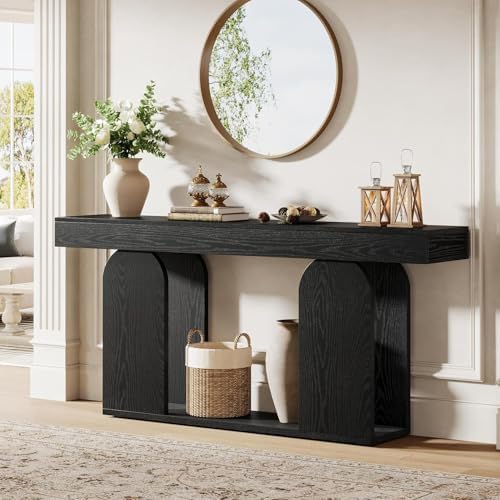 Tribesigns 70.9-Inch Extra Long Sofa Table, Farmhouse Console Tables with Wood Frame and Storage Shelf, 2-Tier Wood Table Behind Couch for Living Room, Hallway, Foyer, Black