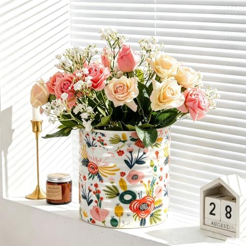 Kitchen Utensil Holder,7.2-inch Extra Large Ceramic Garden Floral Pattern Utensil Crock,Cooking Utensil Organizer for Kitchen Counter Decor,Storage Caddy Farmhouse Gift Mint Flowers