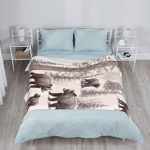 Forest Bears Fall Throw Blanket,Vintage Animal Cozy Plush Fluffy Blanket for Living Room Decor,Lightweight Fleece Throws for Couch,Bed,Traveling,Naps,Reading,60 X 80 Inch