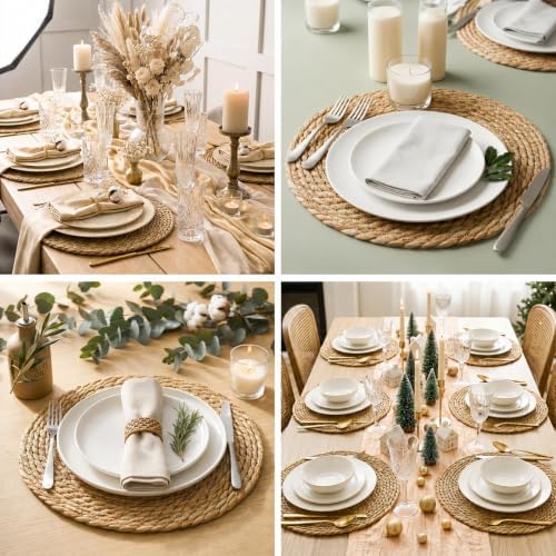 Set of 8 Round Woven Placemats, 13 Inch Rattan Chargers for Dinner Plates, Wicker Placemats, Boho Farmhouse Rustic Braided Jute Table Mats for Kitchen Dining Party Decor