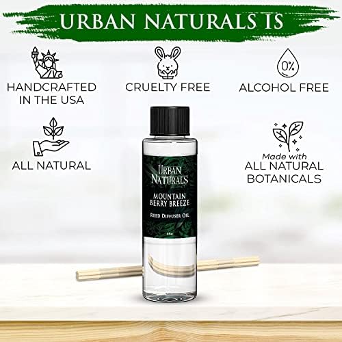 Urban Naturals Reed Diffuser Oil Refill, Mountain Berry Breeze Diffuser Oils with Juniper, Jasmine, Apple, 4 oz + Free Reed Sticks, Made in the USA