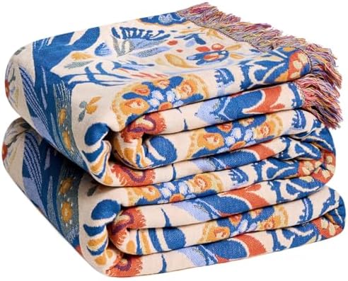 Boho Throw Blanket - 100% Cotton 50"x60" Cozy Blanket for Bed Women