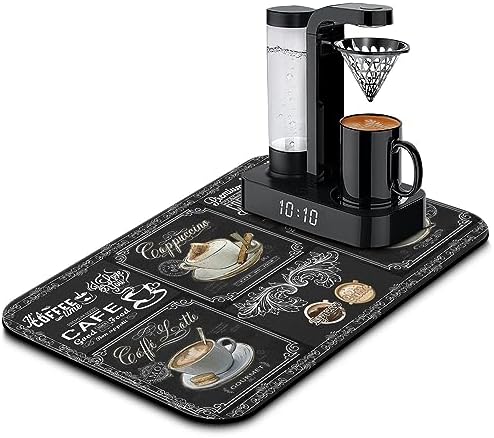 Fun Coffee Bar Mat, 19inx12in, Absorbent, Anti-Slip, Fits Under Coffee Machine