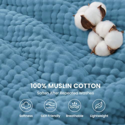 Love's cabin 100% Cotton Muslin Blanket King Size for Bed, Misty Blue