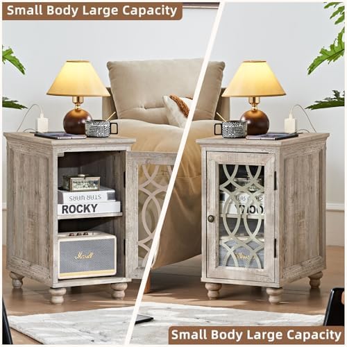 Joaxswe Narrow Side Table Set 2 with Charger, Glass Door Storage