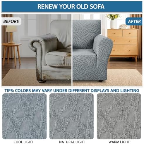 ZNSAYOTX 1 Piece Stretch Chair Cover with Arms (34"-44"), New Plaid Armchair Cover with Elastic Band for Living Room, Ultimate Soft Cozy Washable Chair Slipcover Form Fit Protector, Light Grey