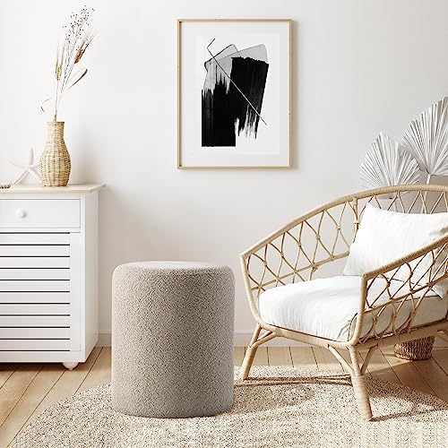 Get Set Style Modern Round Ottoman with Soft Padded Seat, Vanity Stool for Makeup, Upholstered Foot Stool for Living Room, Bedroom