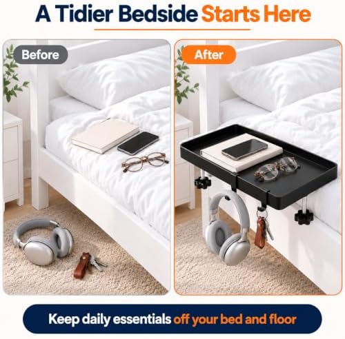 Foldable Bedside Shelf, Clamp-On Floating Tray for Bunk & Standard Beds