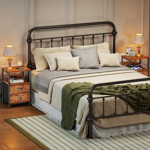 Furologee Nightstands Set of 2 with Charging Station, 2 Fabric Drawers