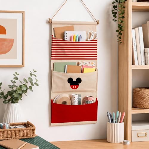 3-Pocket Hanging Wall Organizer, Cute Striped Design for Bedroom Door
