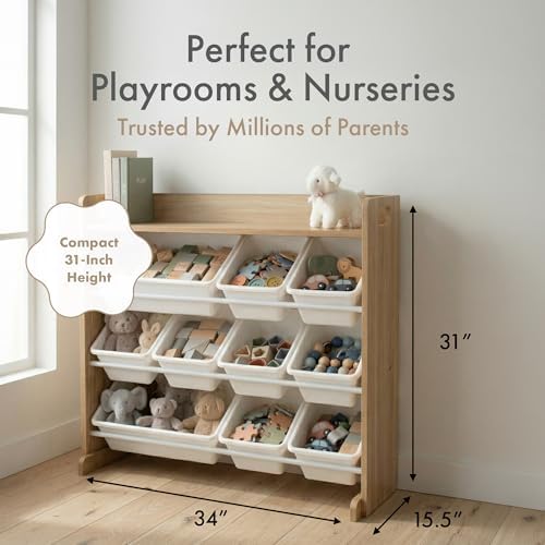 Humble Crew Kids Toy Organizer with Display Shelf, 9 Bins, 3 Tier Storage