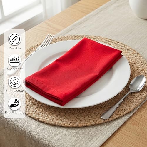 Ramanta Home Red Cotton Dinner Napkins Set of 12, 18x18 Inch