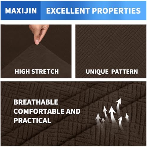 MAXIJIN 4 Piece Couch Covers for 3 Cushion Couch Sofa Covers, Stretch Couch Slipcovers for Sofas with 3 Cushions, Thick 3 Seat Furniture Protector for Dogs Pet (71"-91", Coffee)