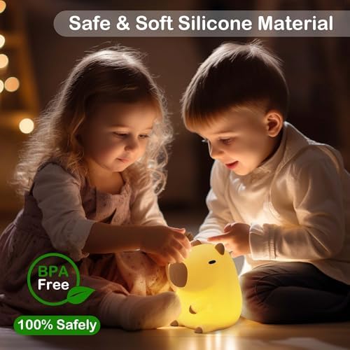 Ammonite Capybara Night Light, Cute Silicone Capybara Lamp for Kids, Soft Silicone Nursery Nightlight USB LED Touch Lamp Bedroom Decor as Xmas Birthday Gifts for Boys Girls