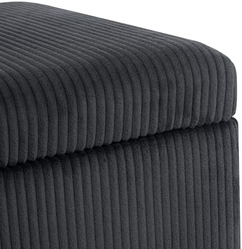 Adeco Faux Fur Storage Ottoman Cube, 18" High Fluffy Grey Foot Stool with Hinged Lid, Upholstered Small Bench for Living Room Bedroom, Solid Wood Legs