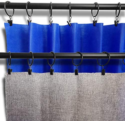 100 Pack Metal Curtain Rings with Clips, 1.5 in ID, Black