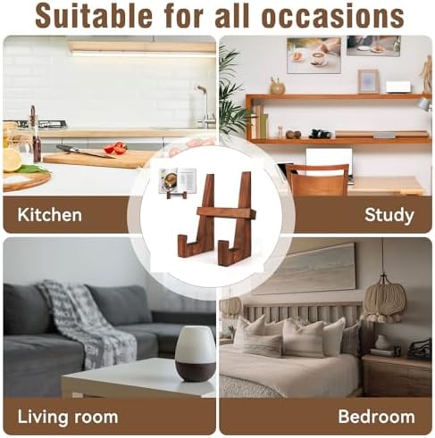 DEBETOOL 8.8" Wooden Cookbook Stand for Kitchen Counter, Rustic Brown