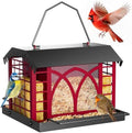 Bird Feeders for Outdoors Hanging, Metal Bird Feeder with Double Suet Cage Weatherproof Metal Roof, 3.5Lbs Large Capacity Great for Attracting Finch Cardinal Chickadee Wild Birds, Berry Red