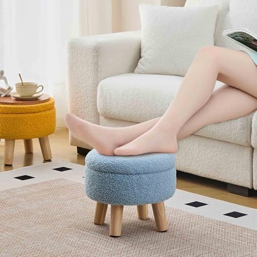 Wimarsbon Round Storage Ottoman,Footstool with Padded Seat and Wood Legs