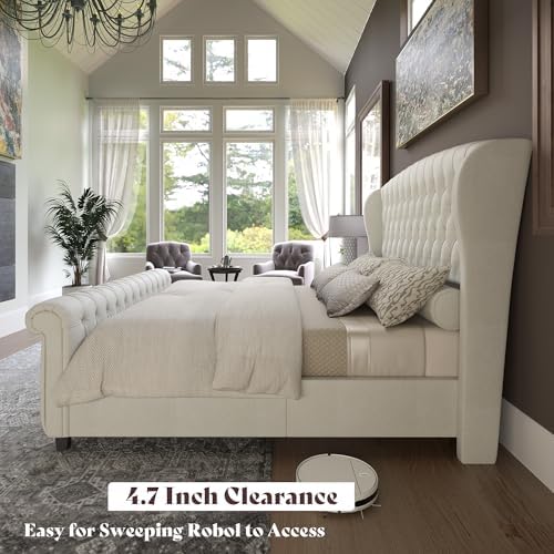 AMERLIFE California King Upholstered Sleigh Bed Frame with Headboard