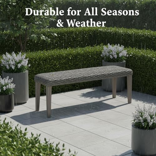 Outdoor Rattan Backless Bench with PE Wicker & Acacia Wood Frame, Grey