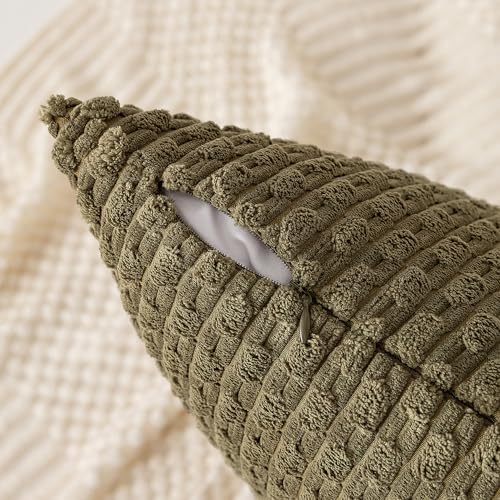Kevin Textile Soft Corduroy 12"x20" Lumbar Pillow Covers 2 Pack Olive Green