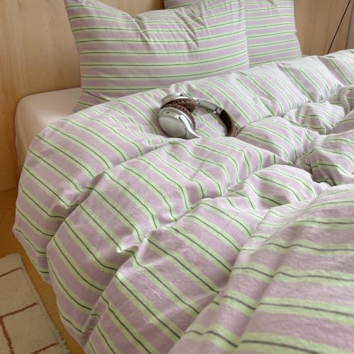 AOJIM Striped Duvet Cover King 100% Washed Cotton 3 Pieces Vintage Bedding