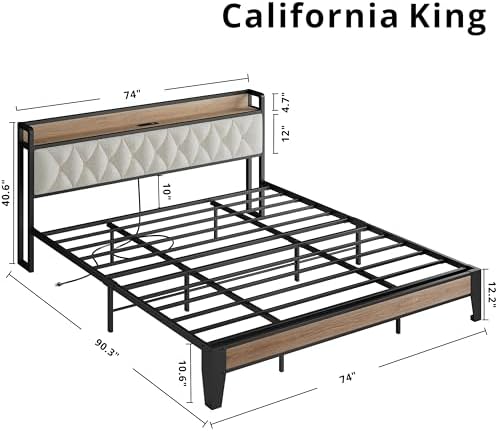 ANCTOR California King Bed Frame with Charging Storage Headboard