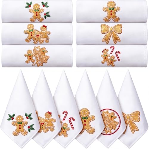 HunnmingRe 12 Pcs Gingerbread Christmas Cloth Napkins Set, 17x17 Inch