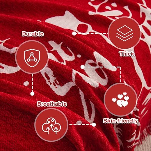 MEETSKY Red Couch Cover Christmas Sofa Slipcover Couch Protector Covers for Sectional Sofa,Universal Fit for Couch 3 Seat, Thick Washable Soft Touch for Pets, 71" x 134"