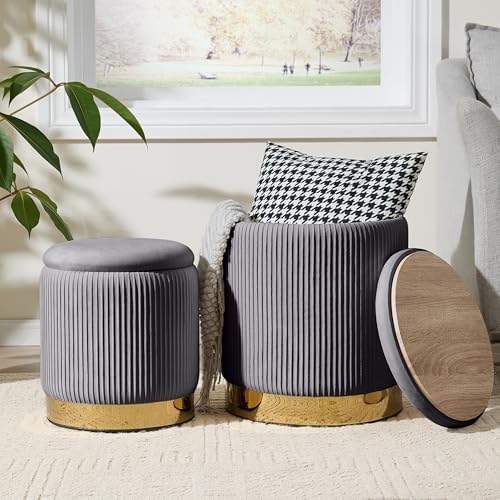 Royal Windsor Round Ottoman with Storage Set of 2, Storage Vanity Stool