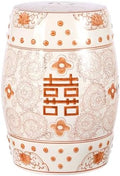 JONATHAN Y Double Happiness Ceramic Garden Stool 18" Table, Orange/White