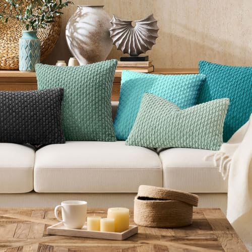 Kevin Textile Soft Corduroy 16x16 Inch Pillow Covers 2 Pack, Grey Green