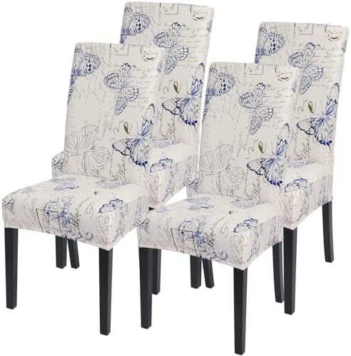 SearchI Dining Room Chair Covers Set of 4, Stretch Printed Parsons Chair Slipcovers Spandex Removable Washable Kitchen Chair Protector Cover for Dining Room, Hotel, Ceremony (Butterfly Pattern)
