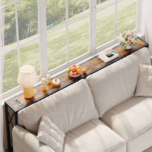 Gewudraw 70" Sofa Table Behind Couch with Oulets-Narrow Console Table,Brown