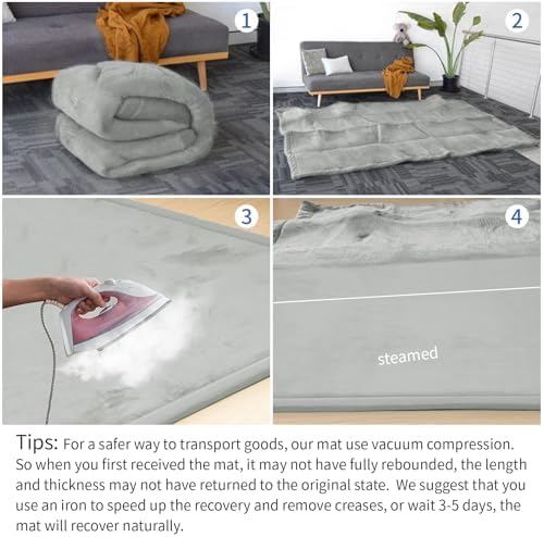 Huloo Sleep Baby Play Mat for Floor,1.3" Thick Memory Foam Tummy Time Mat,Soft Coral Velvet Nursery Rug,Extra Large Non Slip Crawling Mats for Living Room(Light Grey)
