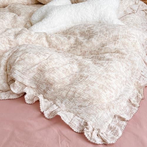 Muslin Cotton Kids Toddler Duvet Cover with Ruffles, Forest Rabbit